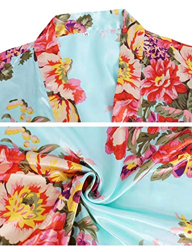 Aiboria Bata Kimono Mujer satén Floral Albornoces de Manga Corta para Dama de Novia