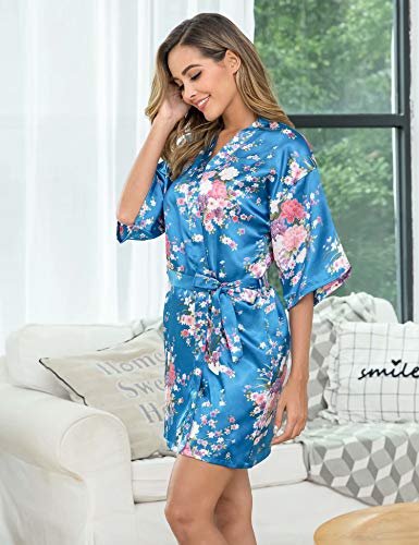 Aiboria Kimono Mujer Bata para Satén Mujer Ropa de Dormir Batas Bata Corta Albornoz Floral Damas de Honor Ropa de Noche