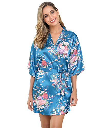 Aiboria Kimono Mujer Bata para Satén Mujer Ropa de Dormir Batas Bata Corta Albornoz Floral Damas de Honor Ropa de Noche
