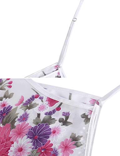 Aiboria Mujer Camisón Satén Negligee Sexy Verano Vestido De Pijama Floral Impreso Sin Manga Camisón Pijame Saten Mujer