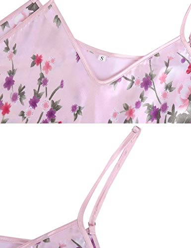 Aiboria Mujer Camisón Satén Negligee Sexy Verano Vestido De Pijama Floral Impreso Sin Manga Camisón Pijame Saten Mujer