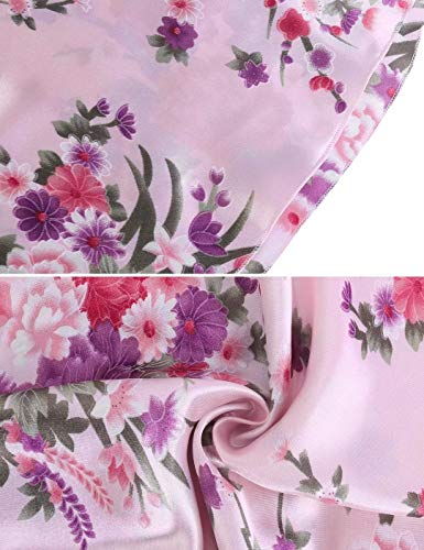 Aiboria Mujer Camisón Satén Negligee Sexy Verano Vestido De Pijama Floral Impreso Sin Manga Camisón Pijame Saten Mujer