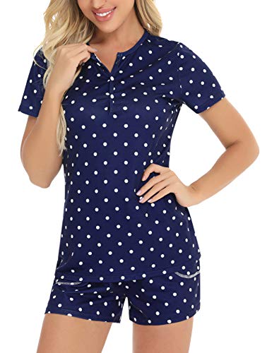 Aiboria Pijama Conjunto Camiseta y Pantalones Mujer Pijamas Ropa de salón Suave Conjunto de Pijamas de Verano Ropa de Dormir de Manga Corta de algodón Mujeres Niñas Señoras PJ