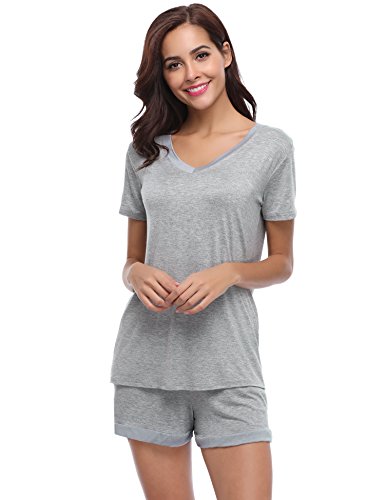 Aiboria Pijama Mujer Verano Corto Ropa de Dormir de Manga Ropa de Dormir Juego de salón Blando 2 Piezas Pijamas