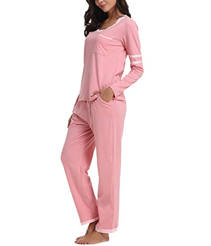 Aiboria Pijamas de Mujer, Mujer Invierno Manga Larga Algodón Pijamas Ropa de Dormir 2 Piezas Tops y Pantalones