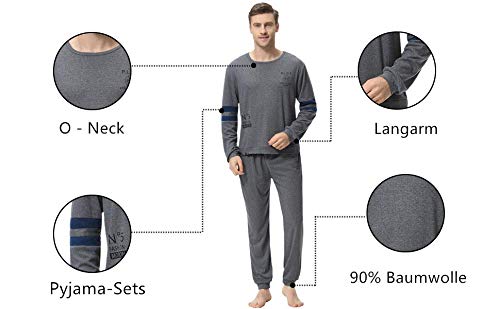 Aiboria Pijamas Hombre Manga Larga y Algodón 2 Piezas Calentito Pijamas de Suave Cómodo Ropa de Dormir