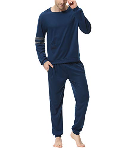 Aiboria Pijamas Hombre Manga Larga y Algodón 2 Piezas Calentito Pijamas de Suave Cómodo Ropa de Dormir