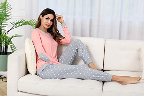 Aiboria Pijamas Invierno para Mujer, Algodón Manga Larga 2 Piezas Cálido Top de Dormir y Pantalones Prenda de Vestir