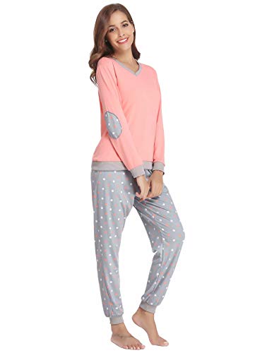 Aiboria Pijamas Invierno para Mujer, Algodón Manga Larga 2 Piezas Cálido Top de Dormir y Pantalones Prenda de Vestir