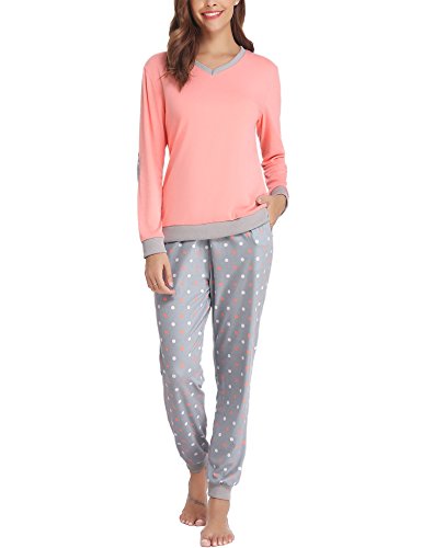 Aiboria Pijamas Invierno para Mujer, Algodón Manga Larga 2 Piezas Cálido Top de Dormir y Pantalones Prenda de Vestir