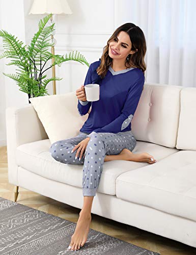 Aiboria Pijamas Invierno para Mujer, Algodón Manga Larga 2 Piezas Cálido Top de Dormir y Pantalones Prenda de Vestir