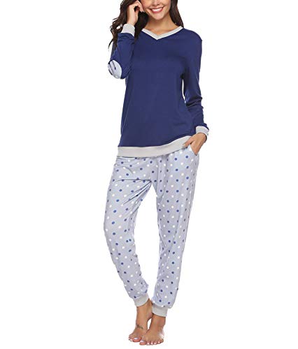 Aiboria Pijamas Invierno para Mujer, Algodón Manga Larga 2 Piezas Cálido Top de Dormir y Pantalones Prenda de Vestir