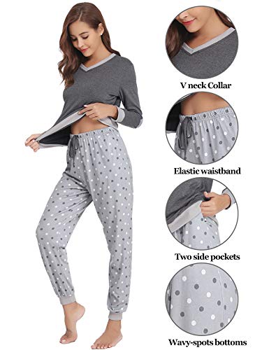Aiboria Pijamas Invierno para Mujer, Algodón Manga Larga 2 Piezas Cálido Top de Dormir y Pantalones Prenda de Vestir
