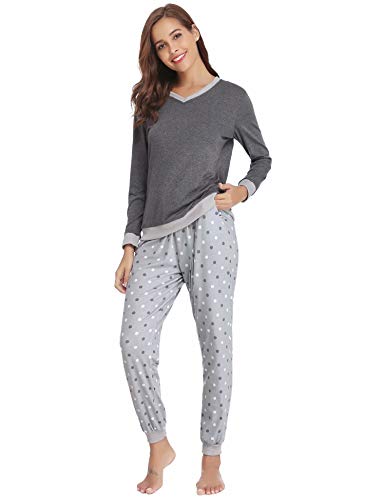 Aiboria Pijamas Invierno para Mujer, Algodón Manga Larga 2 Piezas Cálido Top de Dormir y Pantalones Prenda de Vestir