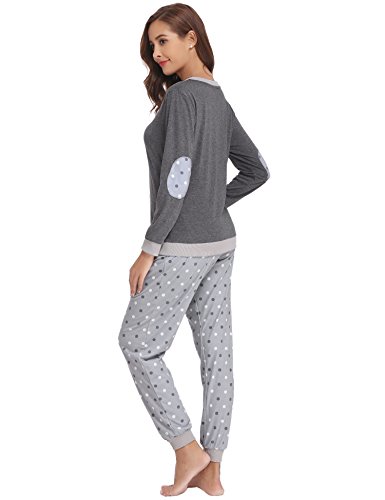 Aiboria Pijamas Invierno para Mujer, Algodón Manga Larga 2 Piezas Cálido Top de Dormir y Pantalones Prenda de Vestir