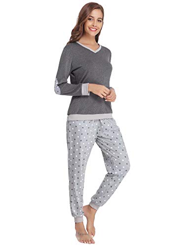 Aiboria Pijamas Invierno para Mujer, Algodón Manga Larga 2 Piezas Cálido Top de Dormir y Pantalones Prenda de Vestir