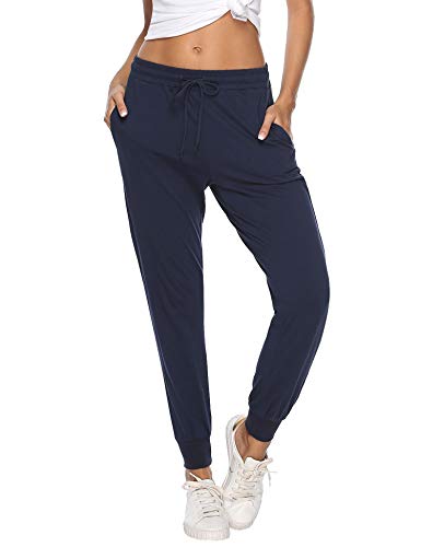 Aibrou 100% Algodón Pantalones Deportivos para Mujer Pantalones de Pijama Largos Primavera Verano Pantalón de Chándal con Bolsilpara Gimnasio Deportes Correr Jogging