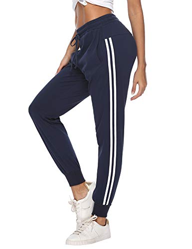 Aibrou 100% Algodón Pantalones Deportivos para Mujer Pantalones de Pijama Largos Primavera Verano Pantalón de Chándal con Bolsilpara Gimnasio Deportes Correr Jogging