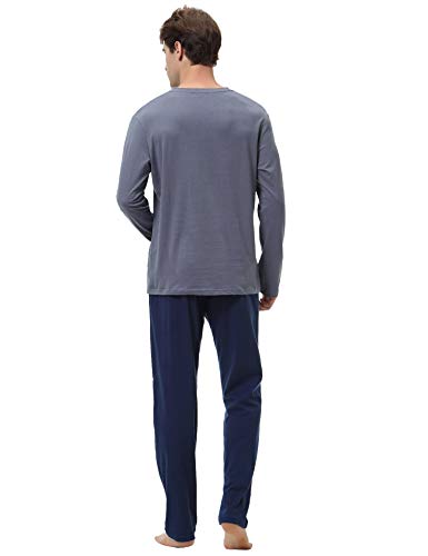 Aibrou 100% Algodón Pijamas Hombre Invierno Mangas Largas Pantalones Largo, Simple y Cómodo