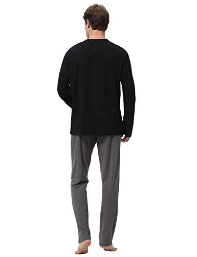 Aibrou 100% Algodón Pijamas Hombre Invierno Mangas Largas Pantalones Largo, Simple y Cómodo (Negro-Estilo 2, XX-Large)