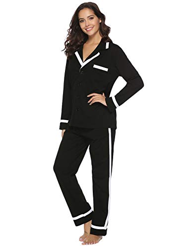 Aibrou 100% Algodón Pijamas Mujer Invierno de Mangas Largas Pantalones Largo 2 Piezas, Cómodo y Transpirable
