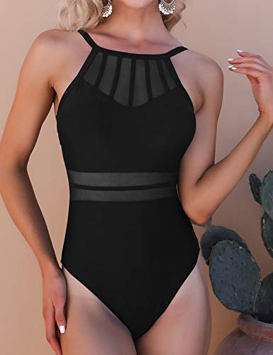 Aibrou Bañadores para Mujer,2021 Trajes de Baño de Una Pieza Correas traseras Vendaje Bañadores Sexys Cuello en Redondo Playa Monokin (Negro,XL)