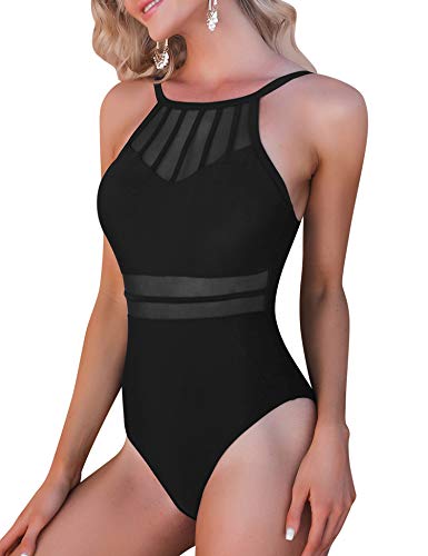 Aibrou Bañadores para Mujer,2021 Trajes de Baño de Una Pieza Correas traseras Vendaje Bañadores Sexys Cuello en Redondo Playa Monokin (Negro,XL)