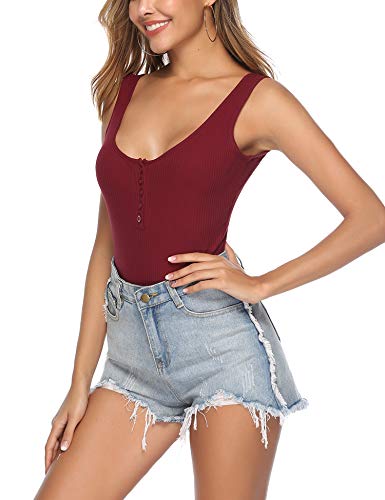 Aibrou Bodies Mujer Fiesta Top  sin Mangas Mono Kini Tanga Camisetas de Tirantes Sexy (Vino Tinto, XL)