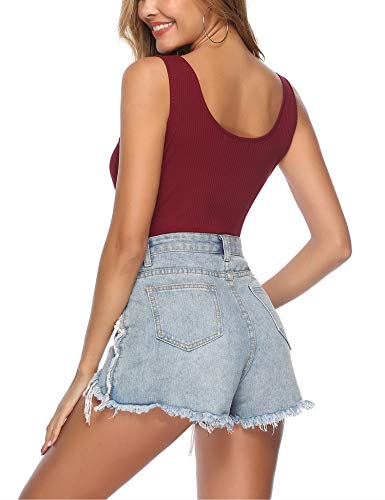 Aibrou Bodies Mujer Fiesta Top  sin Mangas Mono Kini Tanga Camisetas de Tirantes Sexy (Vino Tinto, XL)