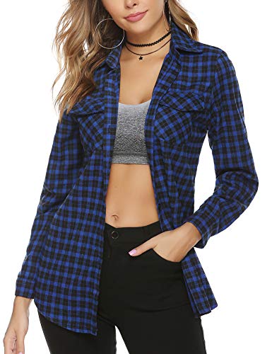 Aibrou Camisa Franela Casual,Camisa de Cuadros Algodón,Blusas y Camisas Manga Larga,Camisas a Cuadras Clásica Estilo Neutro Primavera Otoño (Azul Oscuro 2, XL)