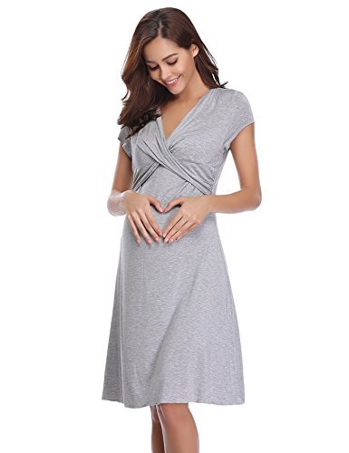 Aibrou Camison Lactancia Manga Corta Pijama Lactancia Algodon Camisón Premamá Verano Camisones Embarazada Hospital