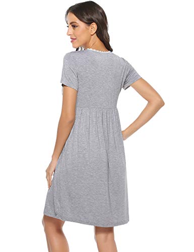 Aibrou Camison Lactancia Manga Corta Pijama Lactancia Algodon Camisón Premamá Verano Camisones Embarazada Hospital(Gris, Small)
