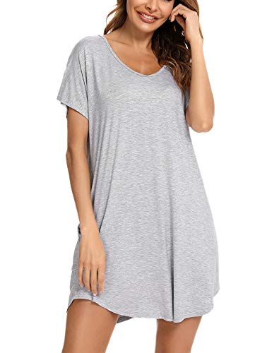 Aibrou Camisón Mujer Verano Camisón de Manga Corta con Cuello en V para Mujer Pijama de Mujer,Gris,L