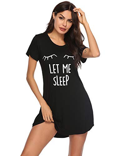 Aibrou Camisón Mujer Verano Pijama Casual Algodón Manga Corta Vestidos Mujer Ropa de Dormir Camisones Talla Grande S-XXL