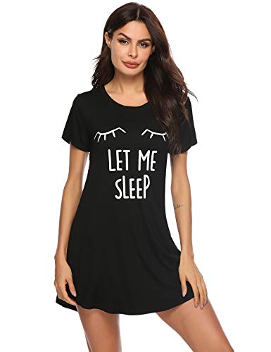 Aibrou Camisón Mujer Verano Pijama Casual Algodón Manga Corta Vestidos Mujer Ropa de Dormir Camisones Talla Grande S-XXL
