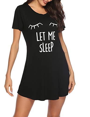 Aibrou Camisón Mujer Verano Pijama Casual Algodón Manga Corta Vestidos Mujer Ropa de Dormir Camisones Talla Grande S-XXL