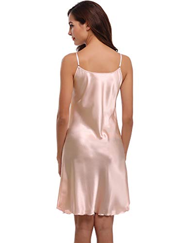 Aibrou Camisón para Mujer Raso Camisones Sexy Tallas Grandes Camison Tirantes Satín Verano para Novia Sin Manga Correas Ajustables, Ligero y Suave(S, Dorado)