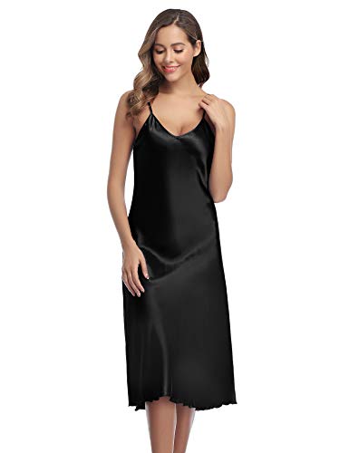 Aibrou Camison Sexy Satén para Mujer Camisón Mujer Seda Largo Camisones Dormir Satín para Novia