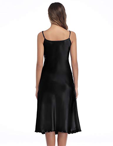 Aibrou Camison Sexy Satén para Mujer Camisón Mujer Seda Largo Camisones Dormir Satín para Novia
