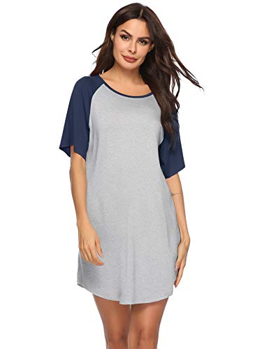 Aibrou Camisones de Mujer Verano，Camisón Mujer de Manga Corta Suaves y Anchos Ropa de Dormir para Pijamas la Familia el Ocio los Viajes el Hotel Las Vacaciones la Playa