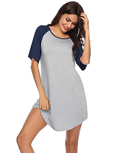 Aibrou Camisones de Mujer Verano，Camisón Mujer de Manga Corta Suaves y Anchos Ropa de Dormir para Pijamas la Familia el Ocio los Viajes el Hotel Las Vacaciones la Playa