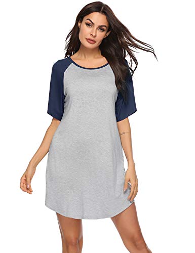 Aibrou Camisones de Mujer Verano，Camisón Mujer de Manga Corta Suaves y Anchos Ropa de Dormir para Pijamas la Familia el Ocio los Viajes el Hotel Las Vacaciones la Playa