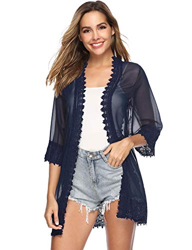 Aibrou Cárdigan Gasa para Mujer,Camisolas y Pareos Cardigans Tops de Manga 3/4,Cardigan Verano Suave Suelto Casual Bikini Cover-Ups Sarongs,Vacaciones Playa Chal