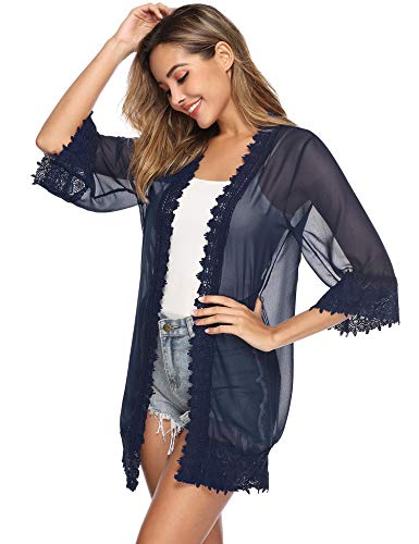 Aibrou Cárdigan Gasa para Mujer,Camisolas y Pareos Cardigans Tops de Manga 3/4,Cardigan Verano Suave Suelto Casual Bikini Cover-Ups Sarongs,Vacaciones Playa Chal