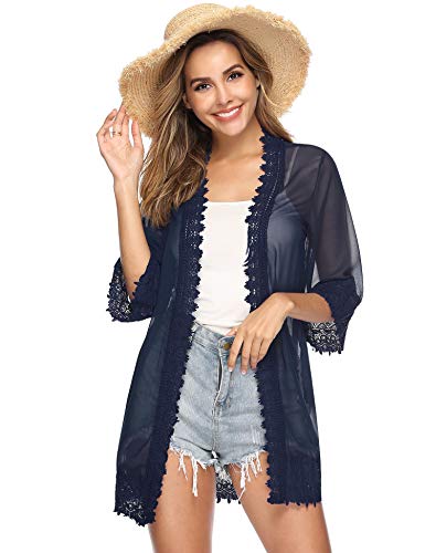 Aibrou Cárdigan Gasa para Mujer,Camisolas y Pareos Cardigans Tops de Manga 3/4,Cardigan Verano Suave Suelto Casual Bikini Cover-Ups Sarongs,Vacaciones Playa Chal