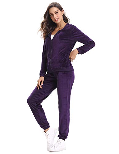 Aibrou Chandal Terciopelo Conjunto Chandal de Mujer Sudadera  con Cremallera y Capucha,Chándal de Completo Chándal Invierno Conjunto Deporte Conjunto Pijamas (Púrpura, L)