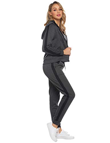 Aibrou Conjunto Chándal de Mujer,Grueso cálido Sudadera con Capucha,Cremallera Abrigo Deportivo de vellón,Pantalones con cordón,Trajes Deportivos, Pijamas （ Gris ， XXL ）