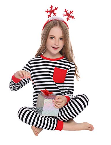 Aibrou Conjunto de Pijamas Navidad de Familia,Camiseta de Manga Larga + Pantalones Largos,algodón Rayas Suave Ropa Conjunto Familia a Dormir,Pijama Parejas. (Niños Negro M)