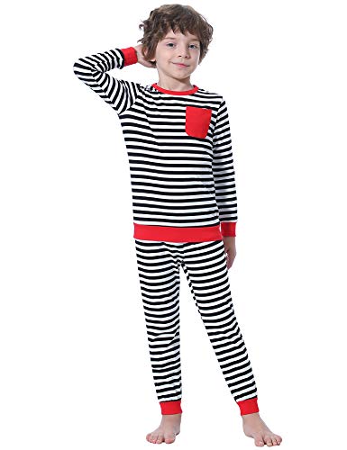 Aibrou Conjunto de Pijamas Navidad de Familia,Camiseta de Manga Larga + Pantalones Largos,algodón Rayas Suave Ropa Conjunto Familia a Dormir,Pijama Parejas. (Niños Negro M)