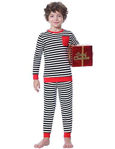 Aibrou Conjunto de Pijamas Navidad de Familia,Camiseta de Manga Larga + Pantalones Largos,algodón Rayas Suave Ropa Conjunto Familia a Dormir,Pijama Parejas. (Mujer Negro XXL)